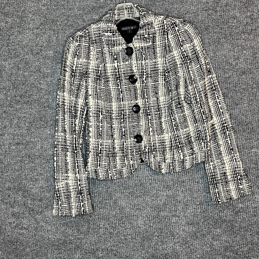 Lafayette 148 WOOL Black & White Tweed Jacket Blazer Size 2